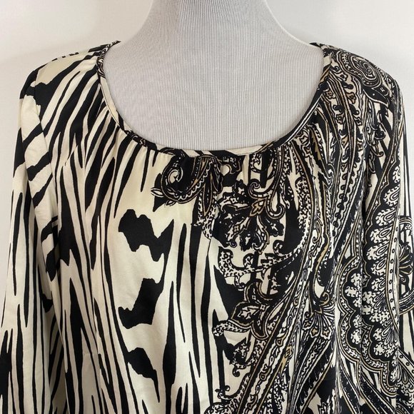 Chicos Banded Blouse top Womens Size 8 Mixed Media Print Zebra Paisley - Picture 2 of 8